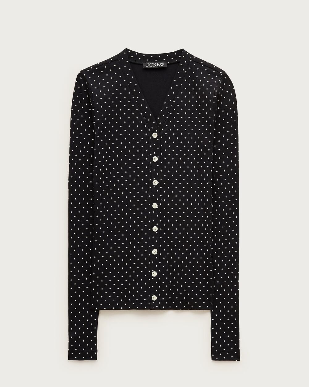 J. Crew Lightweight Rib High V-Neck Black Cardigan Top Dot Print Size XXL NWT